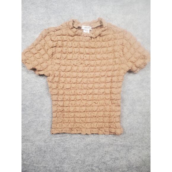 NWT Juniors Persaya S Taupe Short Sleeve Popcorn Top Super Stretchy - Picture 1 of 8